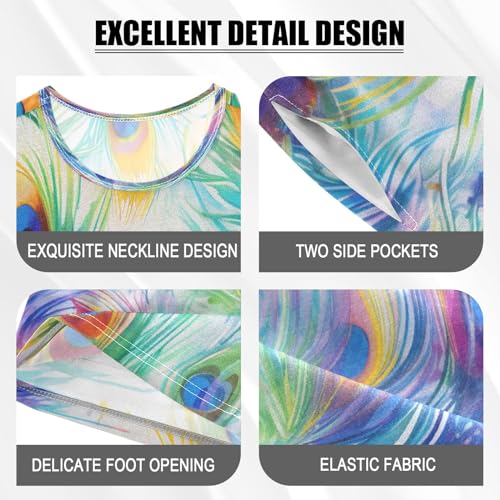 senya Peacock Feather Summer Pajamas Set Short Cotton Sleepwear 2 Piece4