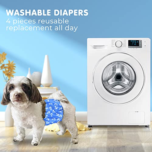 Enipoly Male Dog Diapers (4 Packs) Washable Belly Bands For Dogs, Reusable Puppies Wraps Absorbent Pet Nappies, Xs, Dinosaurs | Cow | Anchors | Whales #TOP4