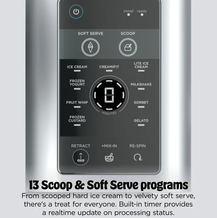 Niinnja CREAMl Scoop & Swirl Ice Cream Maker, Soft Serve, 13 One Touch Programs, Advanced Technology, 2 in 1 Cream Fit Program, Color Silver (model NC 701)