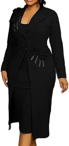 Molisry Women's 2 Piece Blazer Dress Set Formal Rhinestone 3D Flower Bodycon Mid