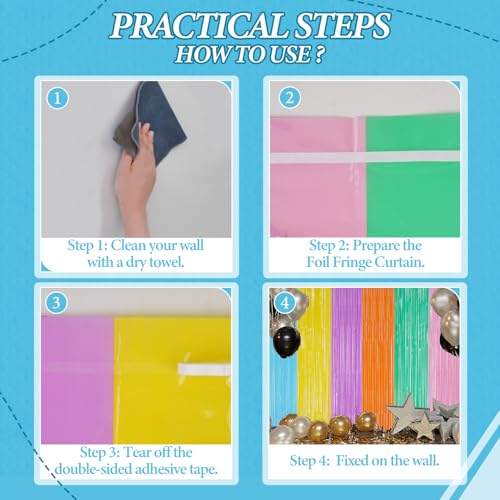 Image of DECOCKRAT 2 Pack Foil Fringe Backdrop - Pastel Combo Rainbow Shiny Tinsel Curtains for Party Decoration /Photo Booth Props - 3.3x6.6 FT Metallic Foil Backdrop for Birthday /Wedding /Graduation /Christmas
