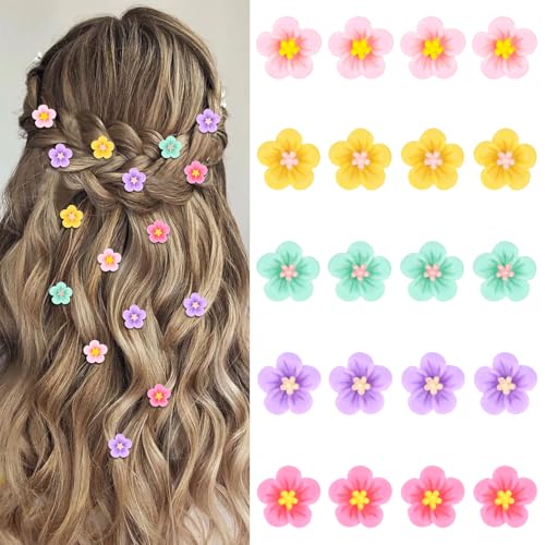 YISSION 20 Pcs Mini Colorful Flower Hair Clips for Girls & Women - Cute Flower Hair Pins & Barrettes for Wedding & Bridal Hair Accessories