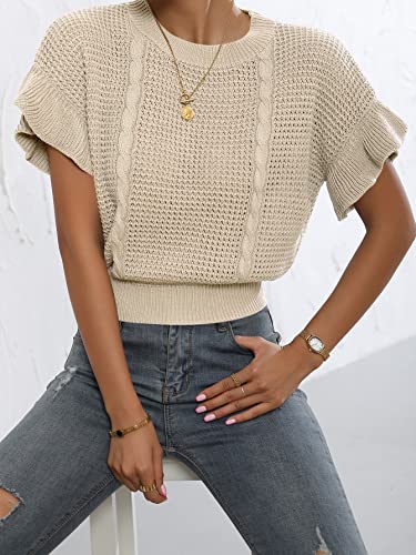 Image of Verdusa Women's Ruffled Short Sleeve Round Neck Knitted Top Pullovers Sweater