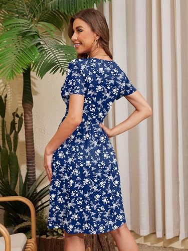 Image of Heymoments Womens Summer Short Sleeve Casual Dresses V-Neck Beach Dress with Pockets S-2XL
