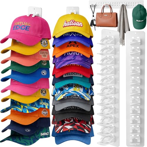 2 Pack Hat Organizer for Baseball Caps, Detachable DIY Hat Rack for Wall Hat Holder Hold up to 22 Hats, Baseball Cap Organizer Cap Holder Hat Hangers for Wall Closet Door Bedroom (C-White) - image 1