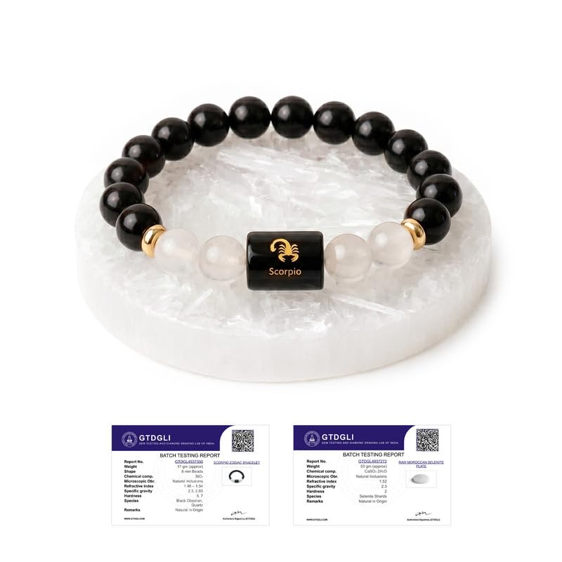 Image of Astrotalk Zodiac Bracelet with Raw Selenite Plate | Healing Crystals for Protection & Emotional Balance | Citrine & Tiger Eye | Bracelet for Man & Woman | Gift for Man & Woman