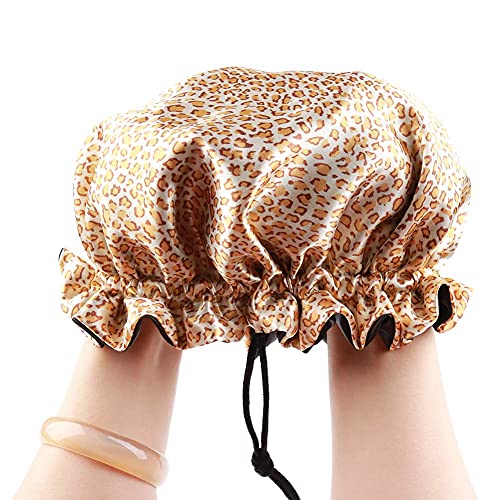 Image of Extra Large Adjustable Double Layer Satin Hair Bonnets with Drawstring for Women Night Sleeping Long Silky Satin