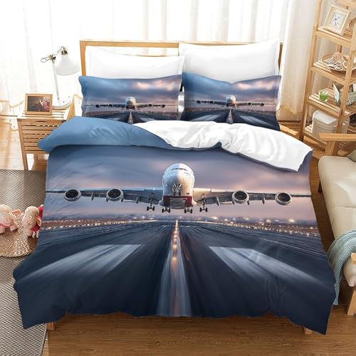 Housse de couette 3D avion hypoallergénique avec fermeture éclair parure de lit Super King - 3