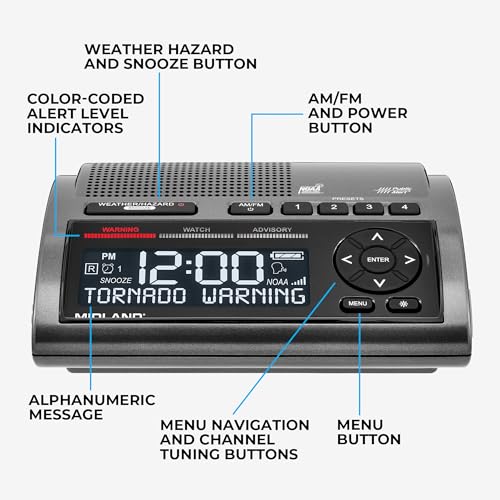Image of Midland - WR400 Weather Radio Deluxe - NOAA Emergency Alert Scanner - Home Use with Battery Backup - Local County Programming Over 80 Emergency Voice Flashing Alerts - Alarm Clock AM /FM Radio
