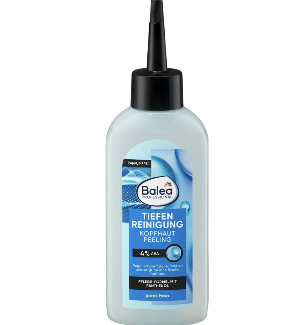 Balea Tiefenreinigung 3er Pack - Shampoo (250 ml)+Kopfhautpflege Peeling (150 ml) + Spitzenpflege & Ansatzreiniger (2x8 ml) + Kopfhaut Massagebürste