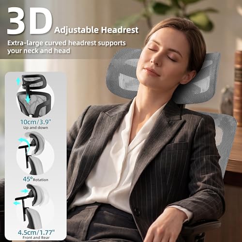 Image of Ergonomic Office Chair with Footrest 4-Level Adjustable Lumbar Suppor | Big and Tall Office Chair t - 155 Tilt Lock and Wide Cushion - 3D Headrest & Armrests, High Back Home Desk Chair
