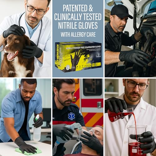 Ensure Black Nitrile Gloves Low Dermatitis 7 Mil, Heavy Duty, Puncture & Chemical Resistant, Disposable, Latex-Free, for Automotive, Industrial, Mechanic, Food Service, Exam Gloves (100, Small) - Image 5