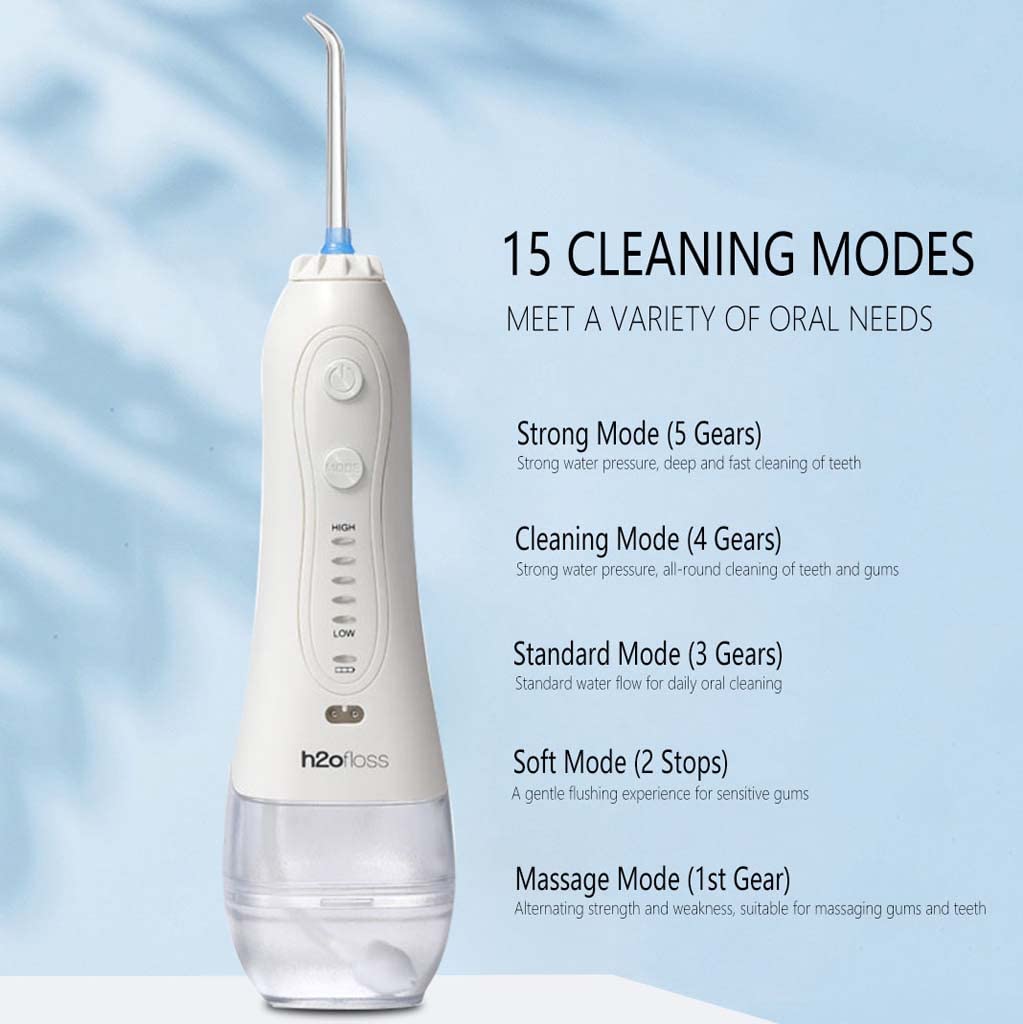TJH Limpiador de Dientes con Hilo Dental de Agua inalámbrico, irrigador Oral de Agua Dental Profesional, IPx7 a Prueba de Agua y Modo de Bricolaje y 5 boquillas, Tanque de Agua extraíble de 300 ml