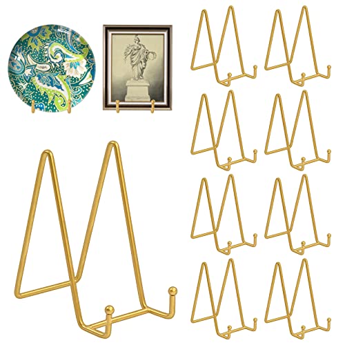 8 Stück Eisen Display Ständer Eisen Tellerständer Metall Tellerständer, 6 Zoll Goldener Metall Tellerständer, Tellerhalter Ständer Metall für Foto,Bücher,Bild,Dekorative Tellerschale Kunst Handwerk Cover