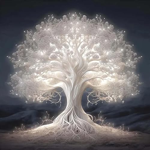 5D Diamond Painting Arbre de Vie, Kit Complet DIY Peinture Diamant Adulte, Arbre blanc avec diamants ronds, Peinture Mosaique pour Décoration Murale,...