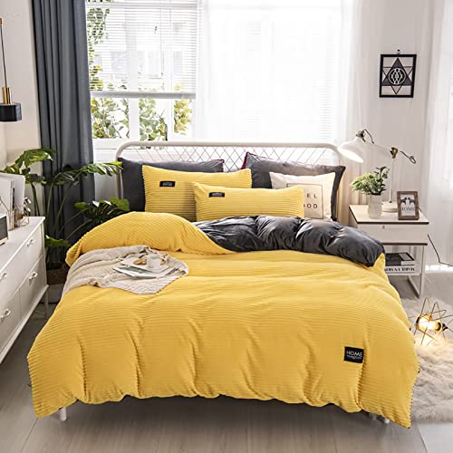 Yqjymfz Corduroy Duvet Cover 3-Piece(1 Duvet Cover & 2 Pillowcase) Extra Thick & Warmth Quilt Cover With Zip & Tie Bedding Set-Yellow 180X220Cm(70"X86") #TOP5