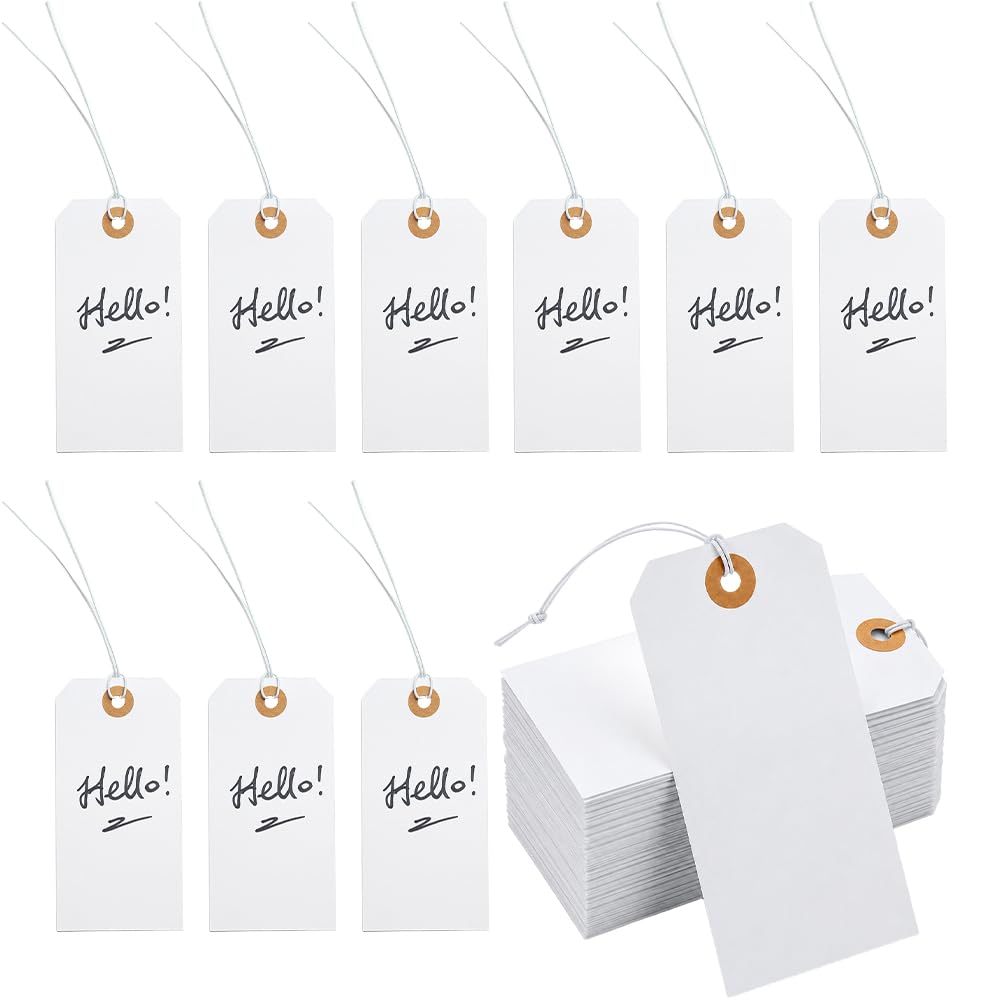 100-Pack Large White Price Tags (120x60mm), Gift Tags with Elastic String
