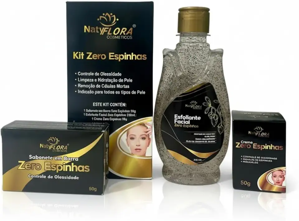 Kit Antiacne NatyFlora – Creme Zero Espinhas + Sabonete Barra + Sabonete Líquido Esfoliante