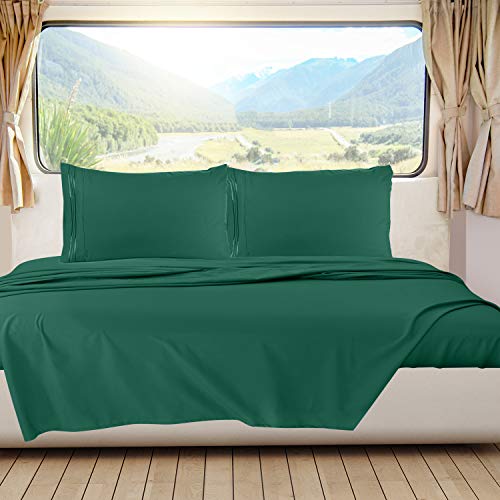 Image of Nestl Dark Green Short Queen Sheets for RV, Hotel Luxury RV Queen Sheets Set, 6 Piece Fitted Bed Sheet Set and Pillowcases, Super Soft, Wrinkle-Free, and Breathable Camper Bedding