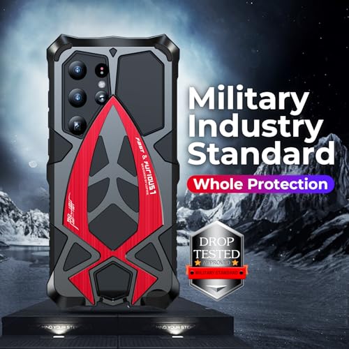 Image of Lunivop For Samsung Galaxy S24 Ultra Case 2024 Metal Phone Hard Shell Case Para Screw(With Soft Screen Protector) Heavy Duty Rugged Military Grade Black Red