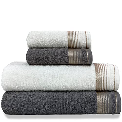 Jogo de Toalhas Gigante 4 Peças 400g/m2 100% Algodão Berlim (Branco + Gris)