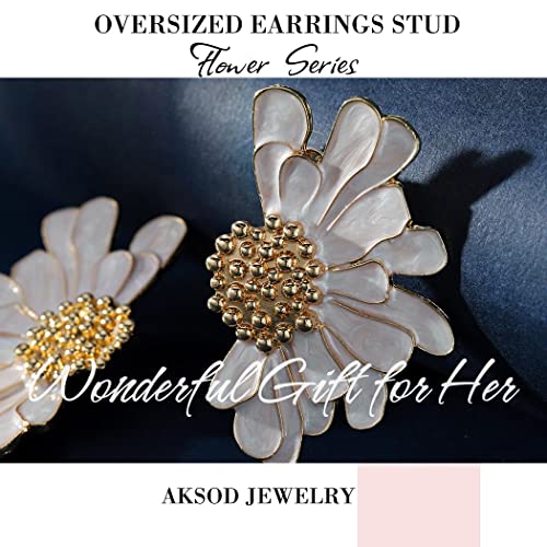 Aksod Vintage Flower Stud Earrings White Exaggerated Oversized Daisy Flower Earrings Statement Jewelry For Women And Girls (White) #TOP5