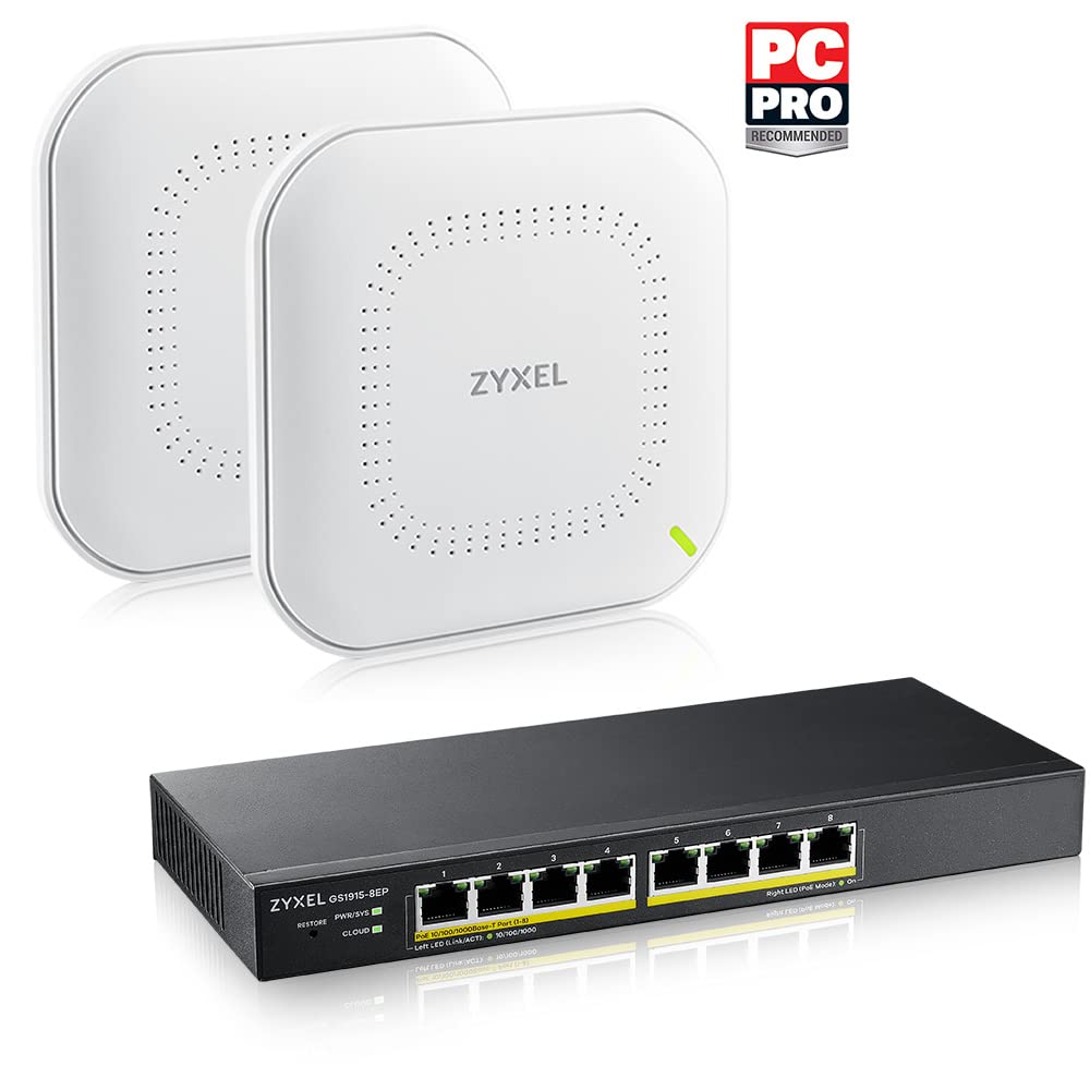 Zyxel Nebula Simplicity Starter Kit 2X WiFi 6 Puntos de Acceso & 8-Port PoE Smart Managed Switch [NWA90AX & GS1915-8EP]