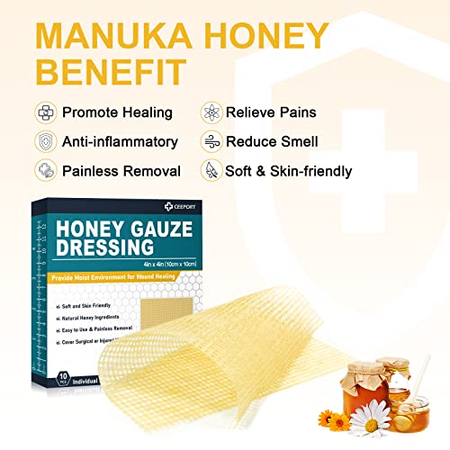 Ceeport Manuka Honey Gasas para Vendaje (4" x 4" 10 piezas) + Vendaje de Película Transparente (2.36" x 2.75" 100 piezas) miniatura 3