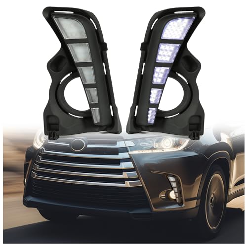 Kojem Front LED Daytime Running Fog Lights Compatible with 2017 2018 2019 Toyota Highlander Driving LED Fog Lamp Bumper + Wiring Harness Turn Signal light