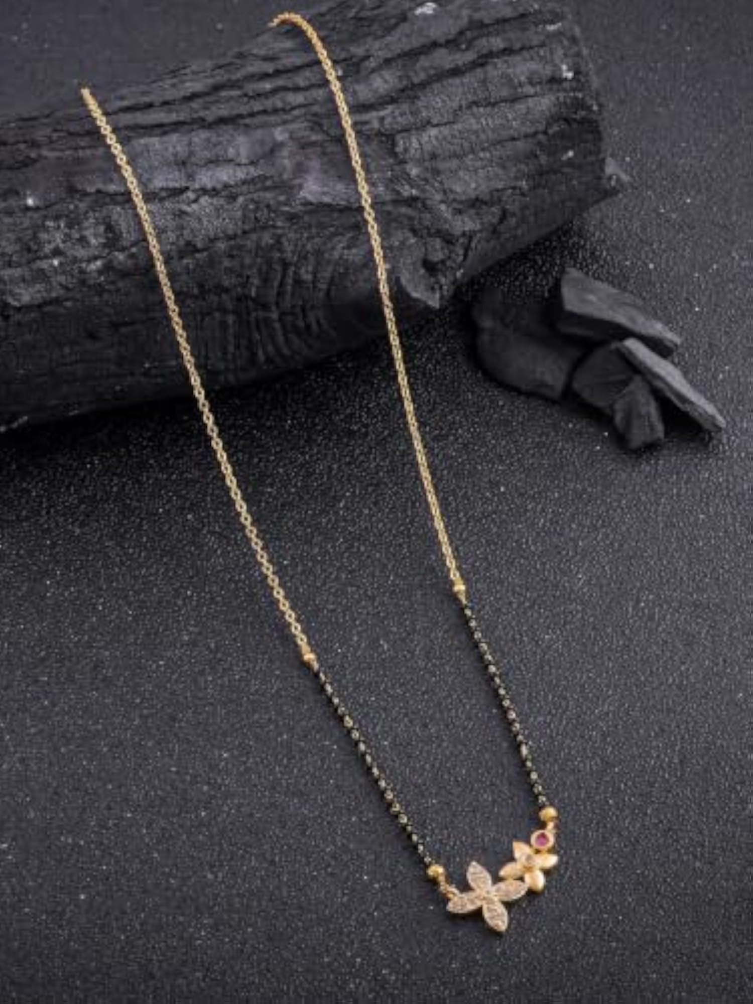 Women's Butterfly Bloom Diamond Mangalsutra with Black Bead Chain