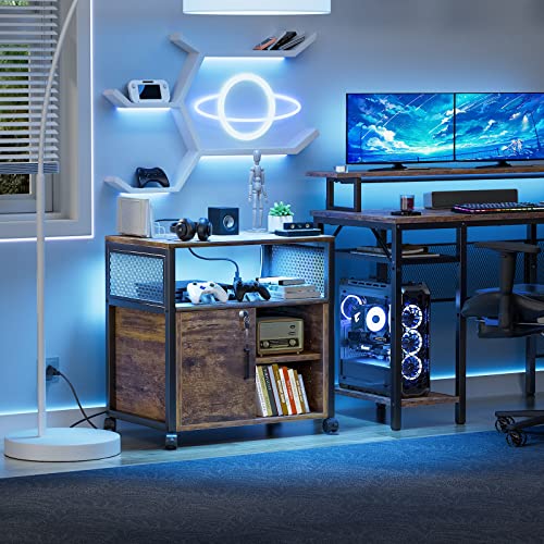 Unikito File Cabinet With Led Lights And Power Outlets, Rolling Printer Stand With Storage And Usb Charging Ports, Lateral Office Filing Cabinet For Letter, A4, Legal And File Folders, Rustic Brown #TOP5