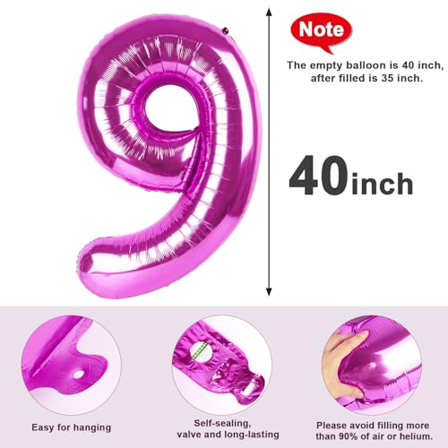 Image of 9 Balloon Numbers Birthday Decorations, 40In Rose Purple Balloons for Party | Eye-catching Appearance, Perfect Decorative Centerpieces, Convenient Self-sealing Structure, Widely for Various Occasions