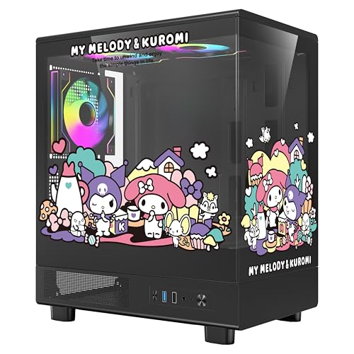 Gabinete PC darkFlash DB330M Sanrio Kuromi M-ATX, 5 ventiladores ARGB, vidrio panorámico 270°, negro miniatura 1