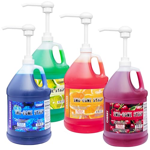 Mix & Match Concession Express Gallon Pure Cane Sno-Cone Syrup, No High Fructose Corn Syrup - W/Pumps (Case Of Four)
