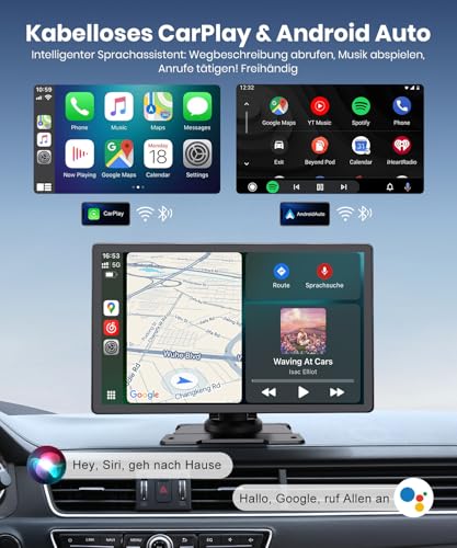 Foxpark 9.26 Zoll CarPlay Display mit IPS Touchscreen, kabellosem Apple CarPlay und Android Auto, Bluetooth 5.0, Mirror Link, FM und AUX, schnelle Plug and Play Installation für ältere Fahrzeuge
