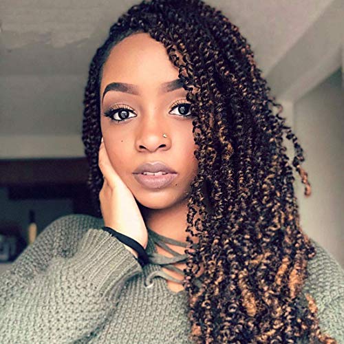 Eerya Afro Mini Passion Twist Hair 4 Pack Bomb Spring Twist Crochet Braids Hair Ombre Colors Synthetic Jamaican Bounce Short Fluffy Hair Extension 8Inch (4 Pack, 1B/30#)