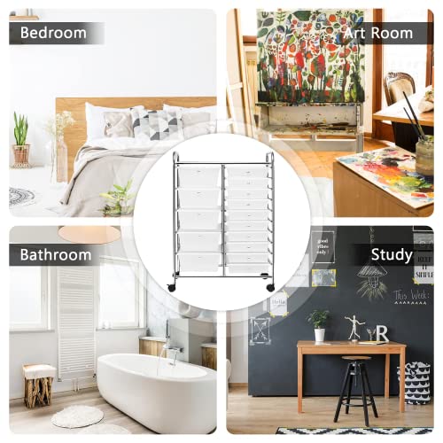 15 Drawer Rolling Storage Cart, Mobile Utility Cart With Lockable Wheels, Drawers, Multipurpose Organizer Cart For Home, Office, School, Clear #TOP6