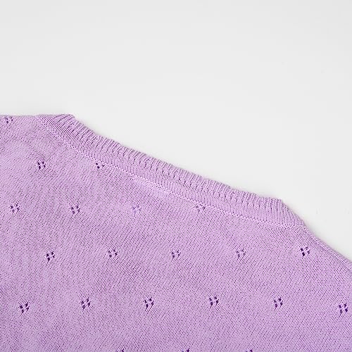 Image of Girls Cardigan Knit Sweater Long Sleeve Cropped Cardigan Girls Shawl Cover up (Purple, 140)