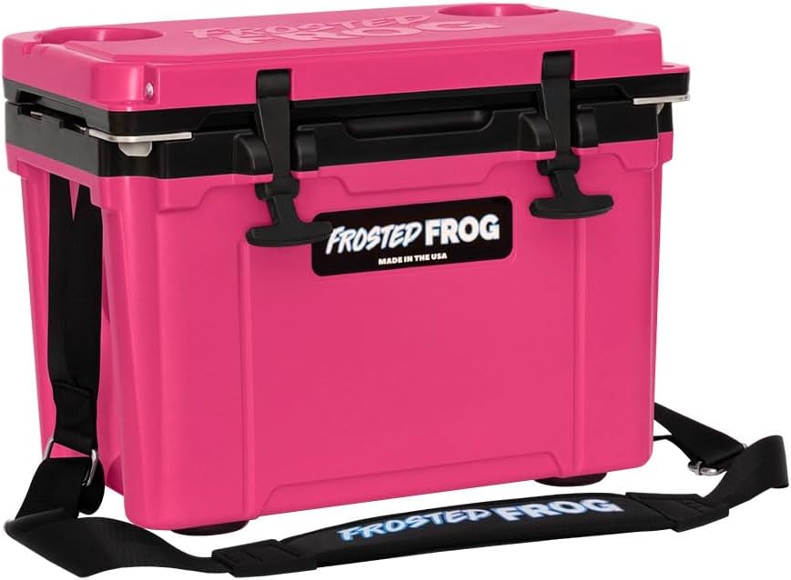 Made in USA Frosted Frog Hyper-Light 14 Quart Hard Cooler Insulated Portable Ice Chest Box for Beach, Beverages, Camping, Fishing, Boat 30% Lighter Than Rotomolded Coolers