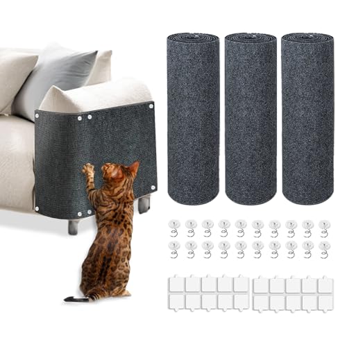 Cat Scratch Mat, 3PCS 39.4'x11.9' DIY Trimmable Self-Adhesive Cats Scratching Mat, Couch Protector from Cats Claw, Cat Scratch Furniture Protector Or Couch Protector (Dark Gray)