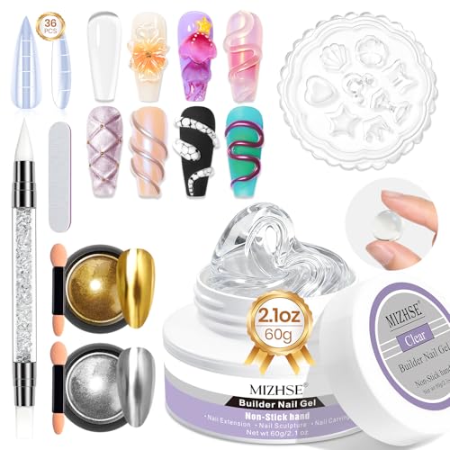 MIZHSE 3D Gel Nail Art Sculpting Gel, Solid Builder Gels for Nails 60g Large Capacity 3D Sculpting Non-Sticky Carving U V/LED Extension Hard Gels with 3D Mold for Nail Art Salon Home DIY