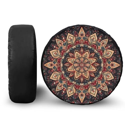 Image of Spare Tire Cover PU Leather, Waterproof Dust-Proof Wheel Cover with Mystic Mandala, RV Trailer Spare Tire Cover for SUV Truck Travel Camper, Accessories 15 inch Fit Tire Diameter 27.6 inch-29.5 inch