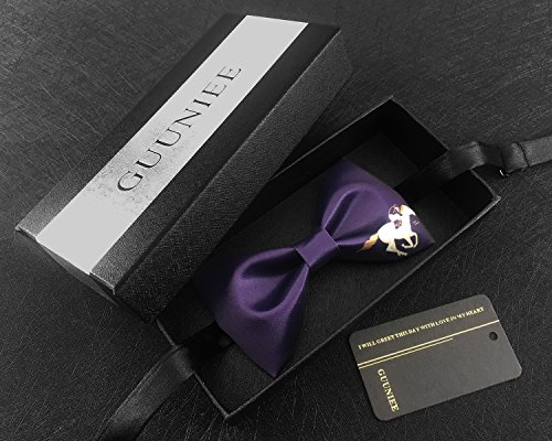 Image of GUUNIEE Men's Satin Silk Racehorse Bow Ties Pre-tied Solid Horse Racing Bowtie