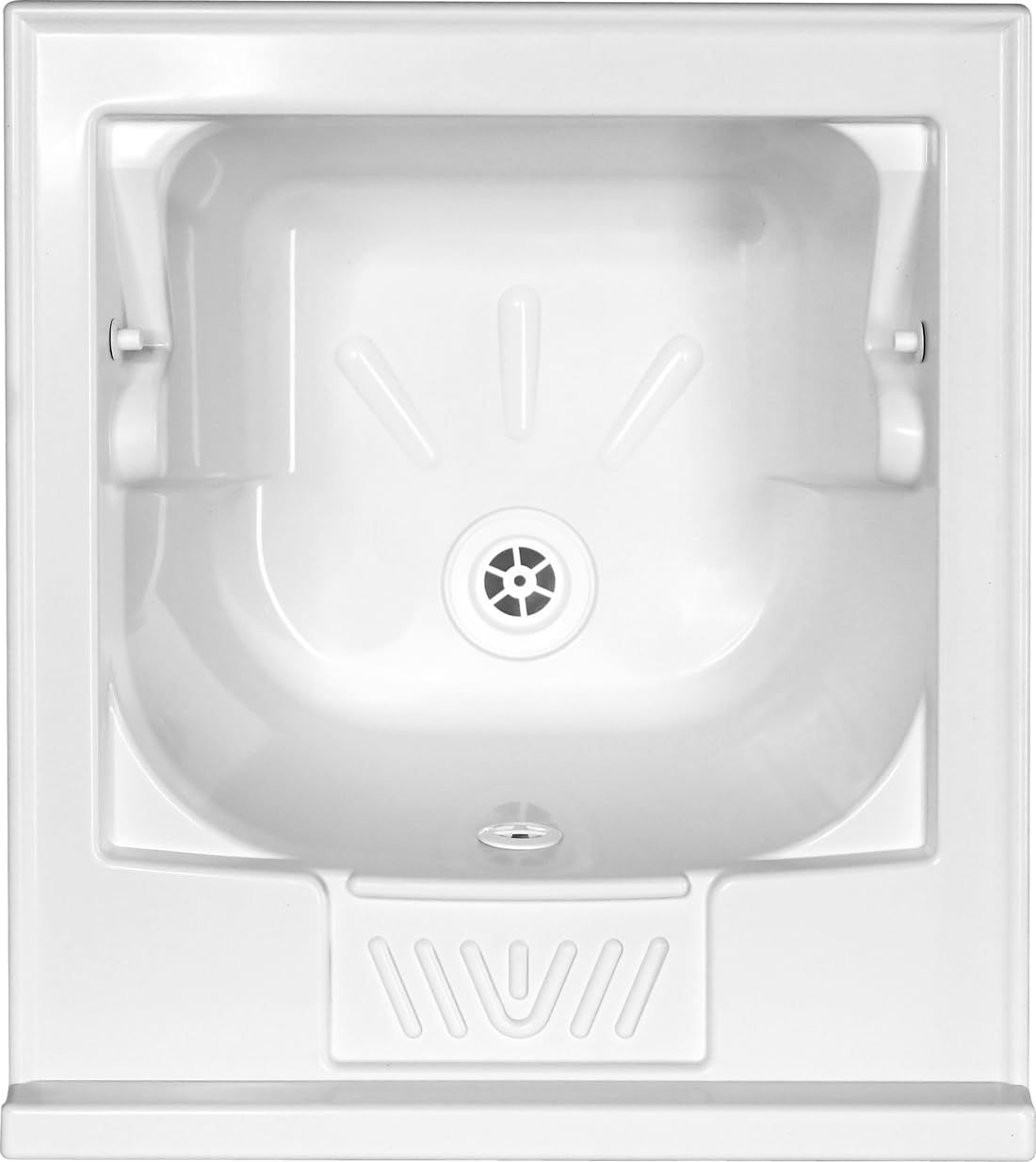 Lavatoio Lavapanni in Resina PP, Bianco, 45x50 Ideale per Ricambio o Installazione su Mobile o Piano da appoggio in Lavanderia o Cucina Incluso di Kit Sifoneria
