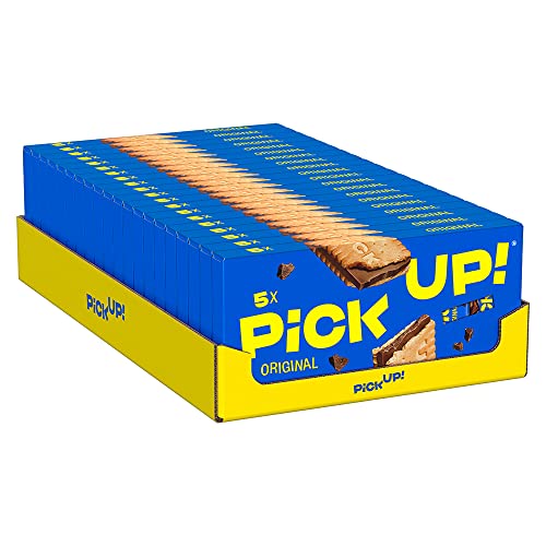 PiCK UP! Original (20 x 140 g), Riegel mit knackiger Milchschokoladentafel zwischen zwei knusprigen Keksen, der Snack für unterwegs, 20 x 5er Multipack