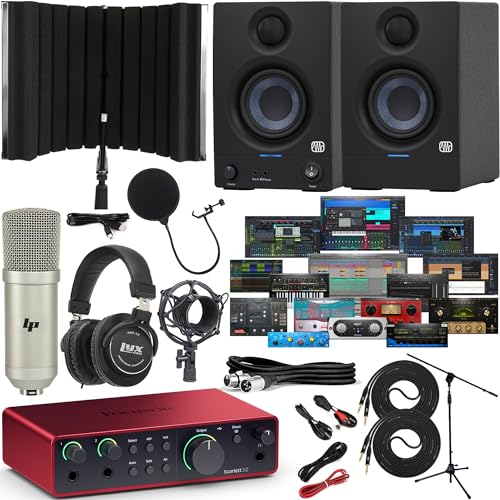 Focusrite Scarlett 2i2 4th Gen USB-C Audio Interface Bundle with PreSonus Eris 3.5 Studio Monitors...