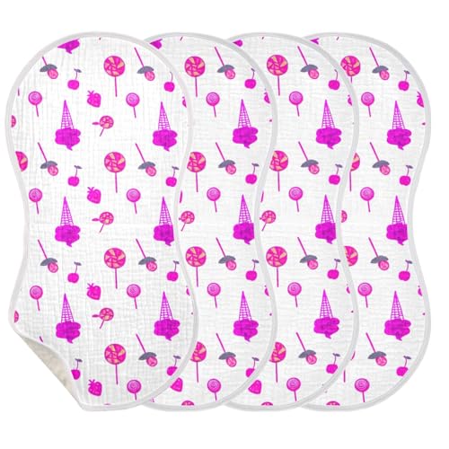 4 Pack Baby Burp Cloths, Soft Absorbent Burping Cloths for Babies, Cotton Milk Spit Up Rags, Large Size for Newborns, Baby Boys and Girls (Colorful Treats Design)