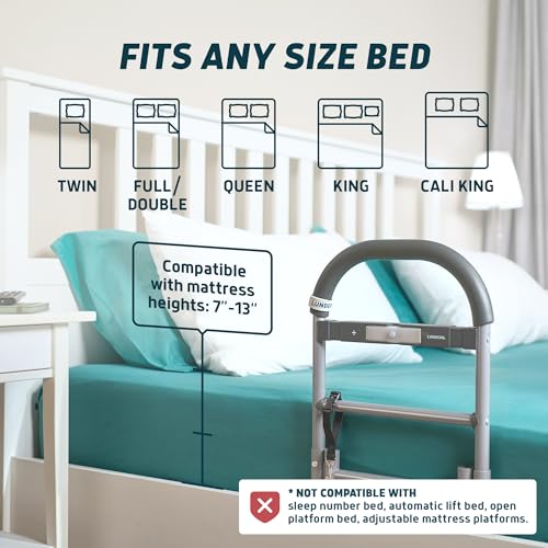 Lunderg Bed Rails for Elderly Adults Safety - with Motion Light & Non-Slip Handle Bar - Bed Railings for Seniors & Surgery Patients - The Bedside Support Assist Cane Makes Getting in & Out Much Easier - 5