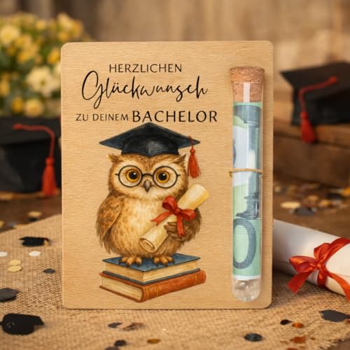 Bachelor Geschenk Geldgeschenk Verpackung Aus Holz Mit Reagenzglas, Abschluss Geschenk Für Bachelor Abschluss 2026, Kreative Geldgeschenk Idee Für Absolventen