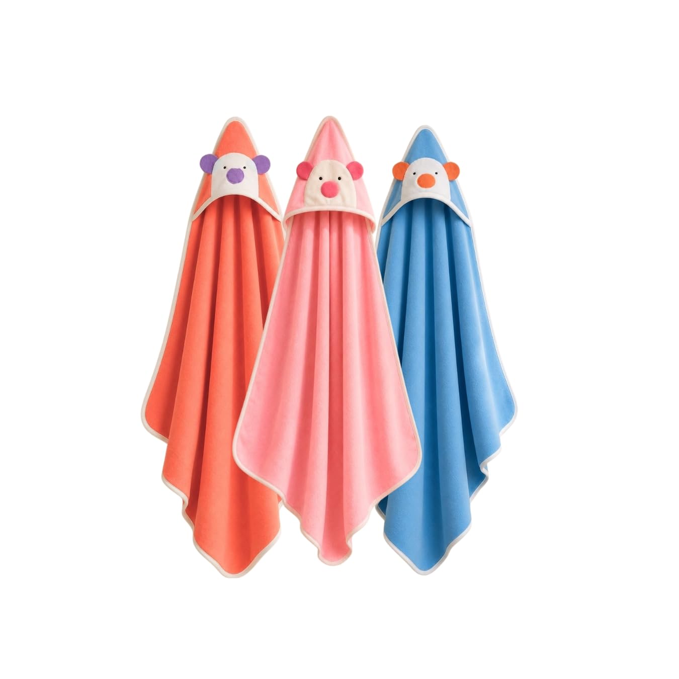 NAMAN Animal Hooded Baby Bath Blankets with Cute Bear Faces and Soft Absorbent Fabric for Infants-image-41
